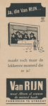 716033 Advertentie voor Van Rijn's Mosterd, geproduceerd bij Van Rijn's Mosterd- en Azijnfabrieken, [Nieuwe Kade 11-13] ...